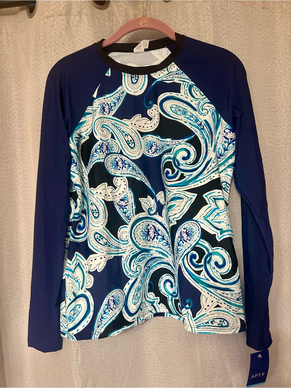 Apt. 9 Navy Long-Sleeve Paisley Print Swim Cover up Shirt w/ Teal Accents Large